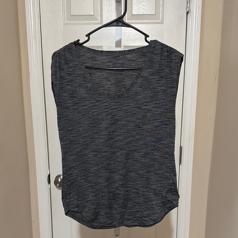 Lululemon Athletica Gray Blouse with Crew Neck and Sleeveless Design